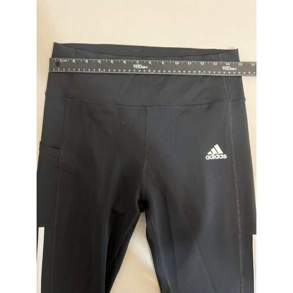 Adidas Women Legging Sz Large Black White Stripe Ankle Aeroready - Picture 7 of 8